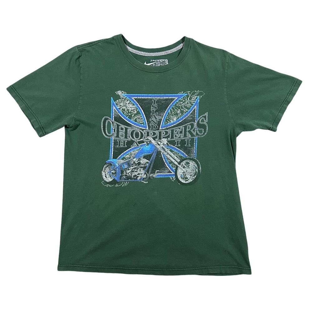 Y2K Island Choppers Hawaii T-Shirt Men’s Medium Biker Motorcycles Graphic Green